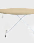 An ironing board with a beige padded cover, fitted to a Hills Medium ironing board.